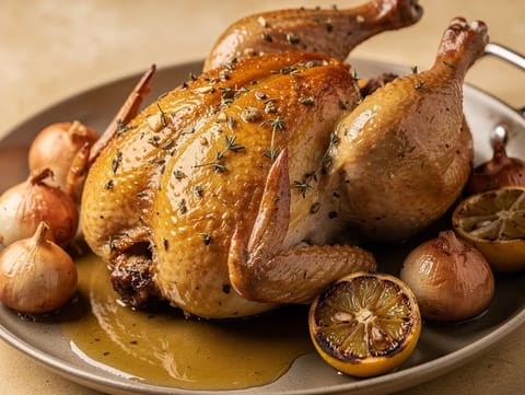Poulet Rôti (Stekt kylling med hvitløk og urter) Poulet Rôti (Stekt kylling med hvitløk og urter)