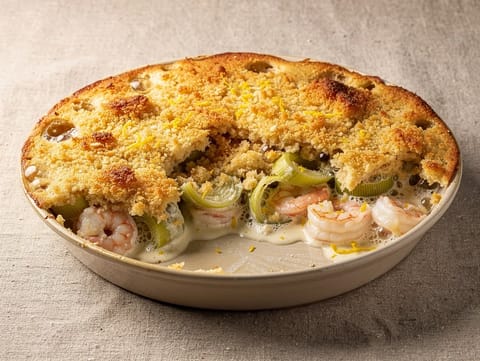 Gratin de creveți și praz Gratin de creveți și praz