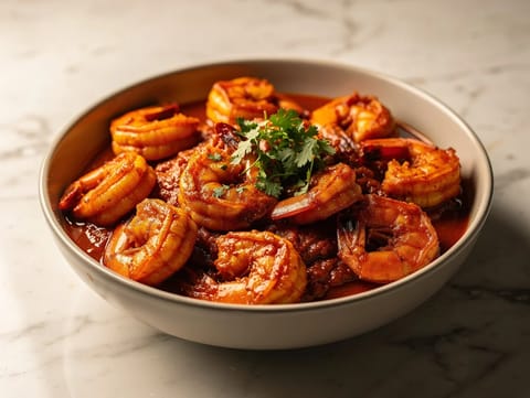 Prawn Balchão (caril picante de camarão em conserva, à moda de Goa)