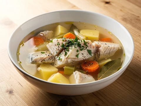 Psarosoupa (græsk fiskesuppe med citron og grøntsager)
