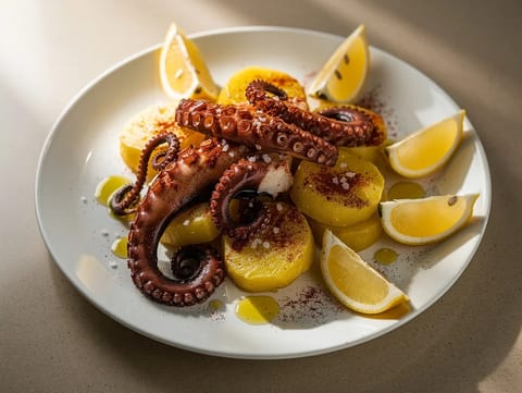 Pulpo a la Gallega con Cachelos (caracatiță galiciană cu cartofi)