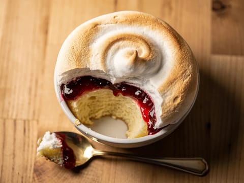 Queen of Puddings (brødsmulepudding med syltetøy og marengs)