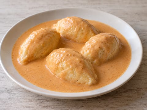 Quenelles de Brochet with Nantua Sauce (Gjeddequeneller i kremet krepsesaus)