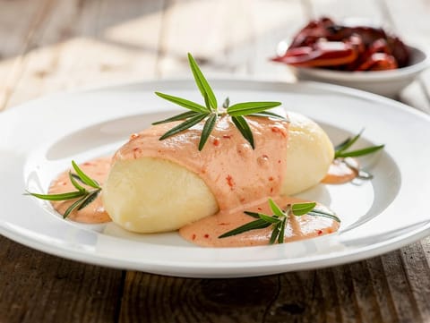 Quenelles de Brochet with Sauce Nantua (kluski z szczupaka w sosie rakowym)