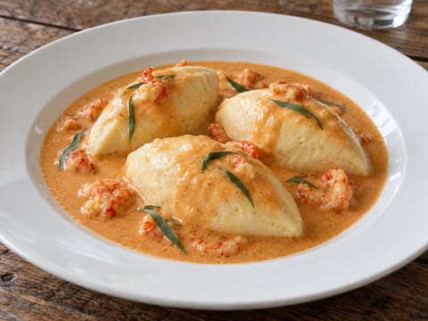 Quenelles de Brochet with Sauce Nantua (geddequeneller i krebsesauce) Quenelles de Brochet with Sauce Nantua (geddequeneller i krebsesauce)