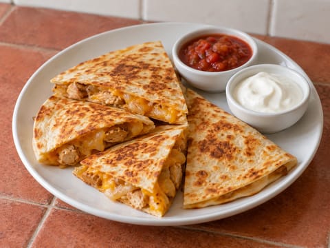 Quesadillas (foldede tortillas med ost eller krydret kylling)