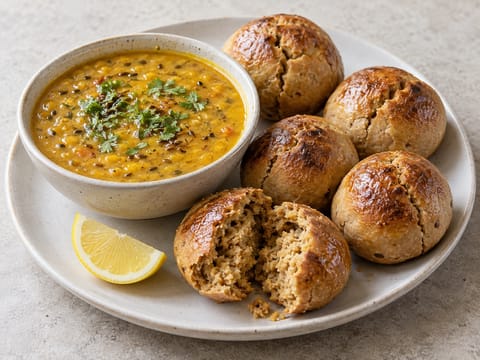 Rajasthani Dal Baati (Dal de lentilhas com baati assado)