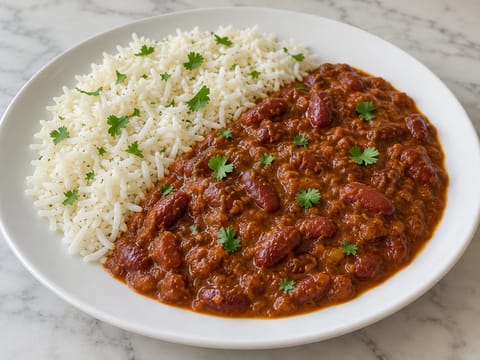 Rajma Chawal (kari z červených fazolí s rýží) Rajma Chawal (kari z červených fazolí s rýží)