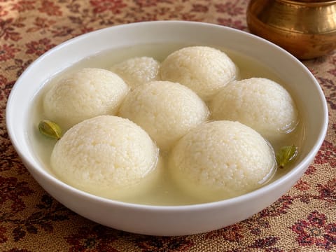Rasgulla (chenna-boller i sukkerlake) Rasgulla (chenna-boller i sukkerlake)