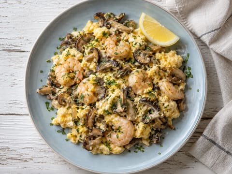 Revuelto de Setas y Gambas (Scrambled Eggs with Mushrooms and Prawns)