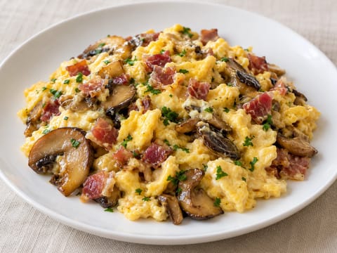 Revuelto de Setas y Jamón (uova strapazzate con funghi selvatici e prosciutto) Revuelto de Setas y Jamón (uova strapazzate con funghi selvatici e prosciutto)