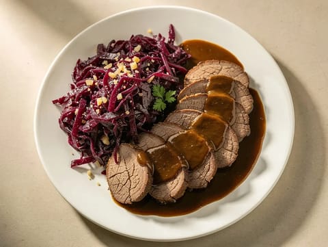 Rheinischer Sauerbraten (arrosto tedesco in pentola con cavolo rosso) Rheinischer Sauerbraten (arrosto tedesco in pentola con cavolo rosso)