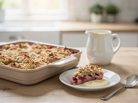 Crumble de rubarbă cu cremă de vanilie Crumble de rubarbă cu cremă de vanilie