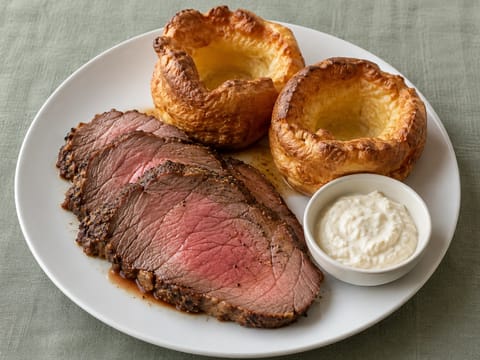 Roast Beef Yorkshire puddingien ja piparjuurikastikkeen kanssa