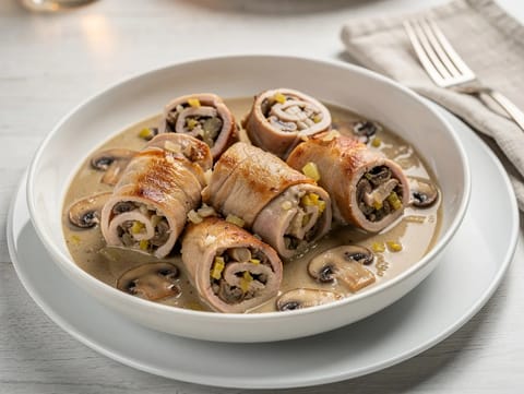 Roladki Wieprzowe z Pieczarkami (rollos de cerdo con relleno de champiñones) Roladki Wieprzowe z Pieczarkami (rollos de cerdo con relleno de champiñones)