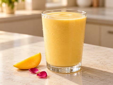 Smoothie allo yogurt con mango e rosa Smoothie allo yogurt con mango e rosa