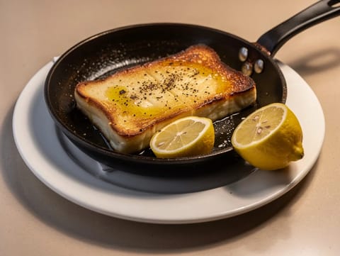Saganaki Flambé (smažený sýr s brandy a citronem) Saganaki Flambé (smažený sýr s brandy a citronem)