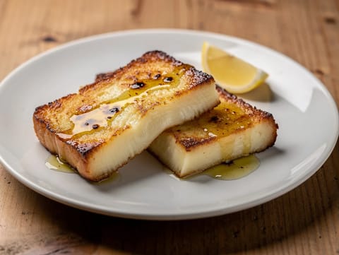 Saganaki (queso griego frito con limón) Saganaki (queso griego frito con limón)
