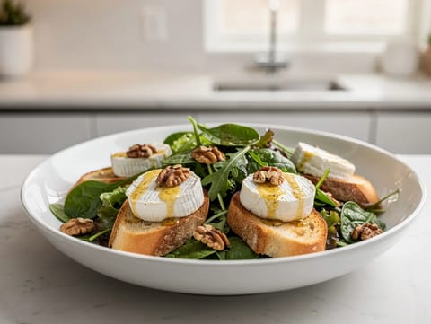 Varm getostsallad med dijonvinägrett
