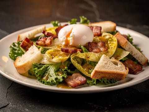Salade Lyonnaise (lämmin pekoni-munasalaatti)