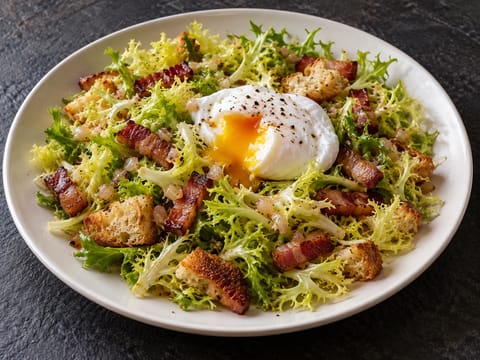 Salade Lyonnaise (salată caldă cu bacon și ou) Salade Lyonnaise (salată caldă cu bacon și ou)