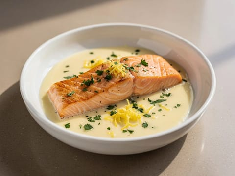 Salmão com beurre blanc de limão