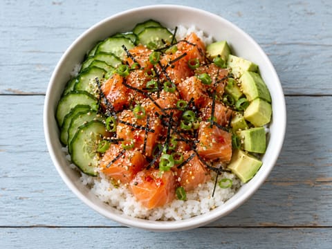 Poke bowl de salmón con chile dulce Poke bowl de salmón con chile dulce