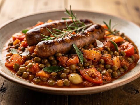 Salsiccia e Lenticchie (italiensk pølse med linser) Salsiccia e Lenticchie (italiensk pølse med linser)