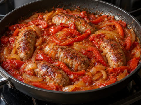 Salsiccia e Peperoni (italiensk pølse med paprika og løk) Salsiccia e Peperoni (italiensk pølse med paprika og løk)