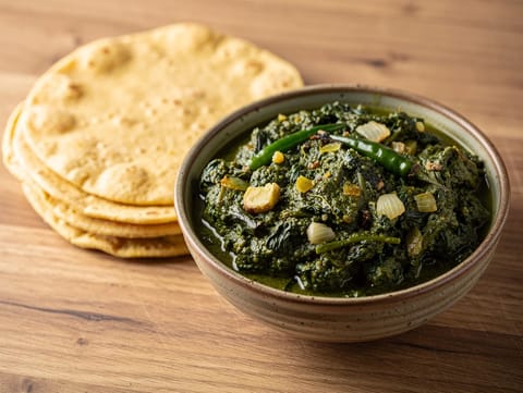 Sarson da Saag makki di rotin kanssa (sinappivihreäcurrya ja maissileipä) Sarson da Saag makki di rotin kanssa (sinappivihreäcurrya ja maissileipä)
