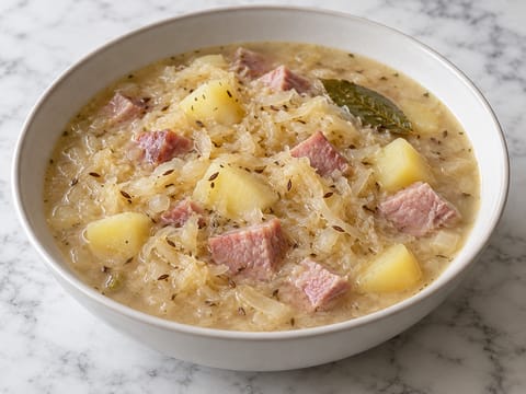 Supă de varză murată cu porc afumat (Sauerkrautsuppe mit Kassler) Supă de varză murată cu porc afumat (Sauerkrautsuppe mit Kassler)