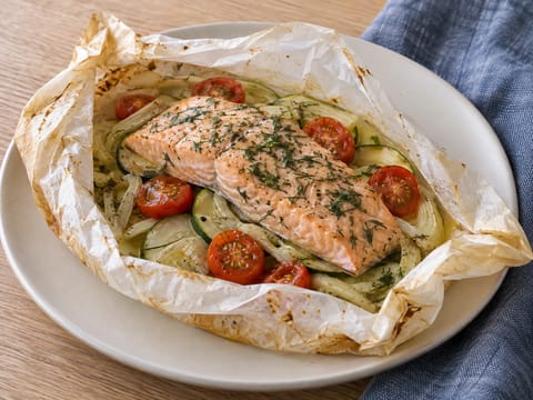 Saumon en Papillote aux Légumes (lohi leivinpaperissa vihannesten kanssa)