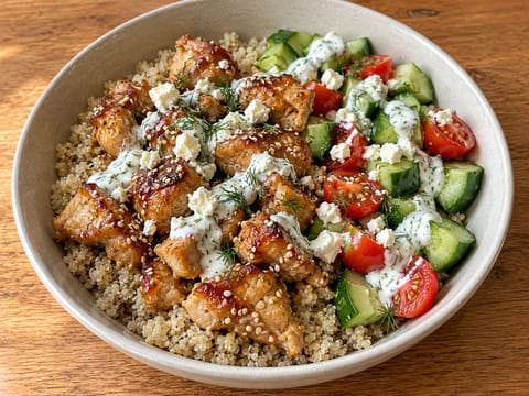Sesam-Hähnchen Greek-Fusion-Bowl Sesam-Hähnchen Greek-Fusion-Bowl