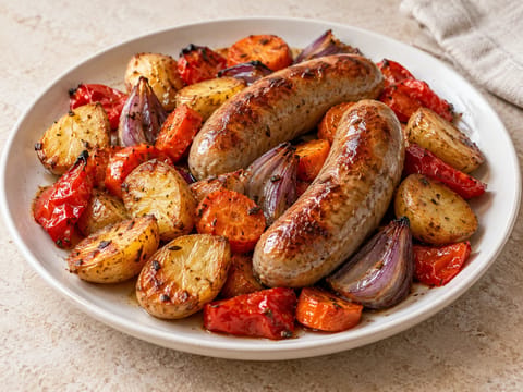 Bratwurst e verdure in teglia Bratwurst e verdure in teglia