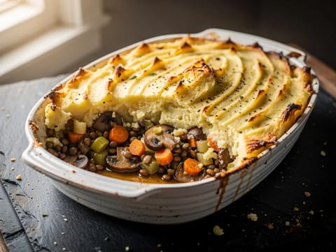 Mercimekli, Mantarlı ve Püreli Vegan Shepherd’s Pie