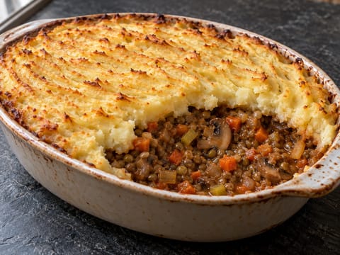 Shepherd’s pie vegano con lentejas, champiñones y puré Shepherd’s pie vegano con lentejas, champiñones y puré