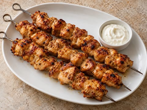 Shish Tawook (marynowane szaszłyki z kurczaka z sosem czosnkowym) Shish Tawook (marynowane szaszłyki z kurczaka z sosem czosnkowym)