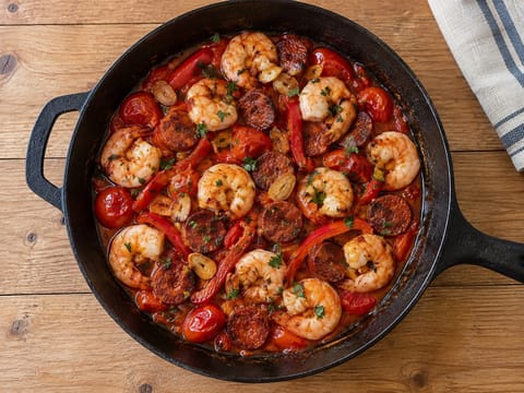Hiszpańska patelnia z krewetkami i chorizo