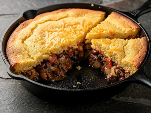 Plăcintă tamale la tigaie, cu topping de cornbread Plăcintă tamale la tigaie, cu topping de cornbread