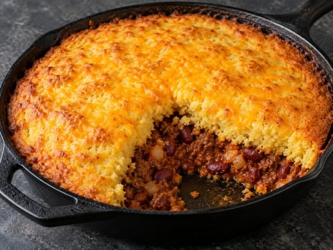 Tamale pie i stekpanna med majsbrödstäcke Tamale pie i stekpanna med majsbrödstäcke
