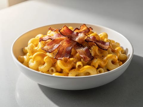 Mac and cheese na frigideira com bacon