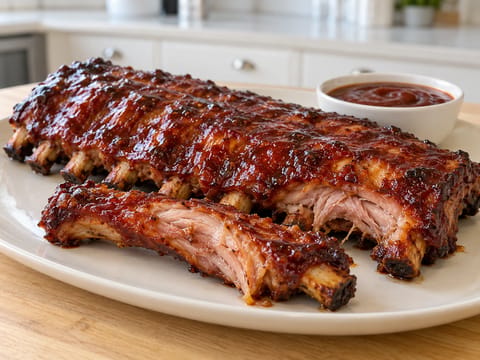 Langzaam gegaarde baby back ribs met BBQ-saus Langzaam gegaarde baby back ribs met BBQ-saus