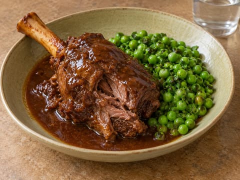 Jarret d’agneau mijoté aux petits pois à la menthe Jarret d’agneau mijoté aux petits pois à la menthe