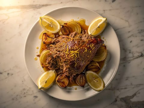 Spalla di agnello cotta lentamente con ras el hanout
