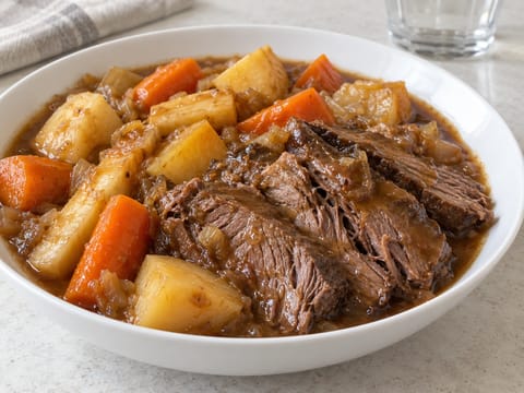 Μοσχαρίσιο pot roast στη slow cooker με ριζώδη λαχανικά Μοσχαρίσιο pot roast στη slow cooker με ριζώδη λαχανικά