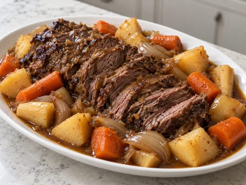 Arrosto in slow cooker con verdure a radice Arrosto in slow cooker con verdure a radice