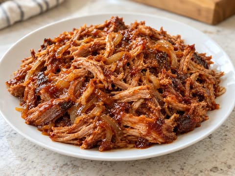 Cerdo desmigado BBQ asado lentamente Cerdo desmigado BBQ asado lentamente