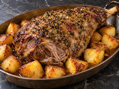 Langsam gebratene Lammkeule mit Rosmarin und Knoblauch Langsam gebratene Lammkeule mit Rosmarin und Knoblauch