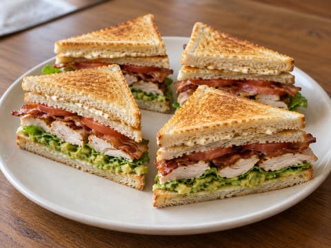 Tört avokádós-baconös club szendvics Tört avokádós-baconös club szendvics
