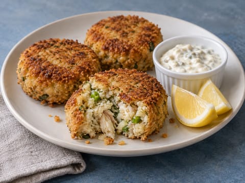 Tortitas de caballa ahumada con salsa tártara Tortitas de caballa ahumada con salsa tártara